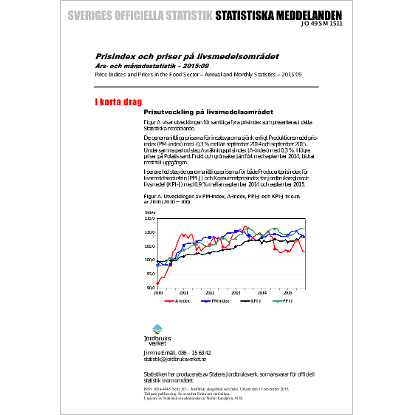 Omslags bild för Prisindex och priser på livsmedelsområdet,  Års- och månadsstatistik - 2015:09