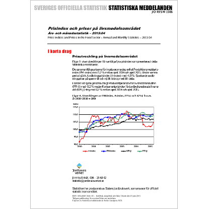 Omslags bild för Prisindex och priser på livsmedelsområdet, Års- och månadsstatistik - 2015:04
