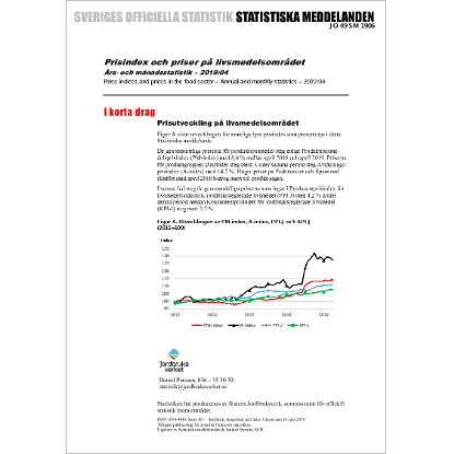 Omslags bild för Prisindex och priser på livsmedelsområdet, Års- och månadsstatistik - 2019:04