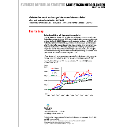 Omslags bild för Prisindex och priser på livsmedelsområdet,  Års- och månadsstatistik - 2014:02
