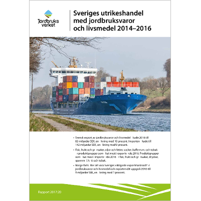 Omslags bild för Sveriges utrikeshandel med jordbruksvaror och livsmedel 2014-2016