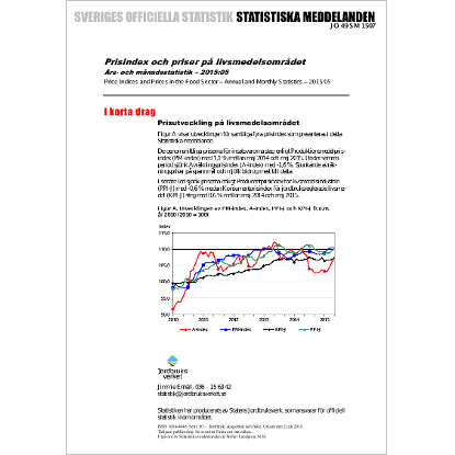 Omslags bild för Prisindex och priser på livsmedelsområdet,  Års- och månadsstatistik - 2015:05