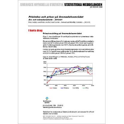 Omslags bild för Prisindex och priser på livsmedelsområdet, Års- och månadsstatistik - 2015:01