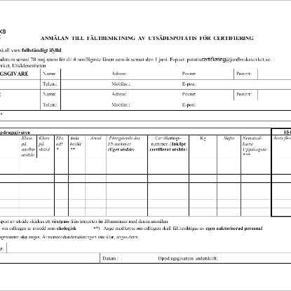 Omslags bild för Anmälan till fältbesiktning av utsädespotatis för certifiering (Q.PO.8)