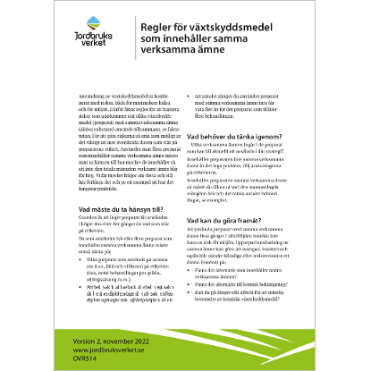 Omslags bild för Regler för växtskyddsmedel som innehåller samma verksamma ämne