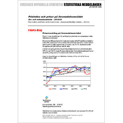 Omslags bild för Prisindex och priser på livsmedelsområdet, Års- och månadsstatistik - 2015:03