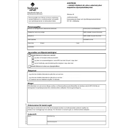 Omslags bild för Avgift ansökan om särskilt tillstånd att arbeta som veterinär respektive djursjukskötare