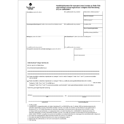 Handelsdokument för transport inom Sverige av foder från uppsamlingscentral registrerad i enlighet med förordning (EG) nr 1069/2009