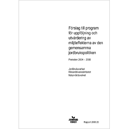 Omslags bild för Förslag till program för uppföljning och utvärdring av miljöeffekterna av den gemensamma jordbrukspolitiken