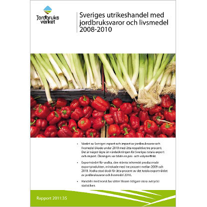 Omslags bild för Sveriges utrikeshandel med jordbruksvaror och livsmedel 2008-2010